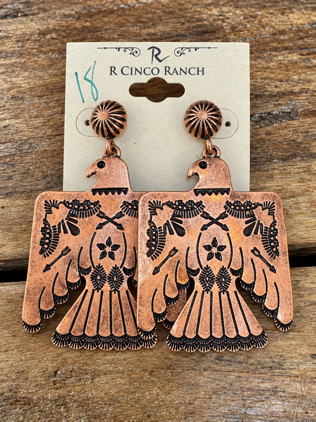 Copper-Tone Engraved Thunderbird Earrings