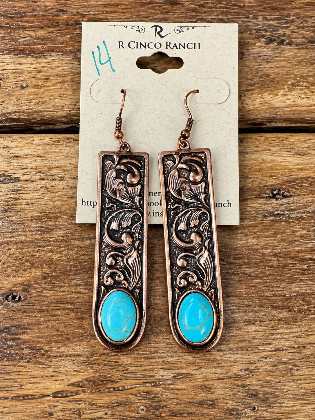 Copper-Tone Floral Bar & Turquoise Earrings