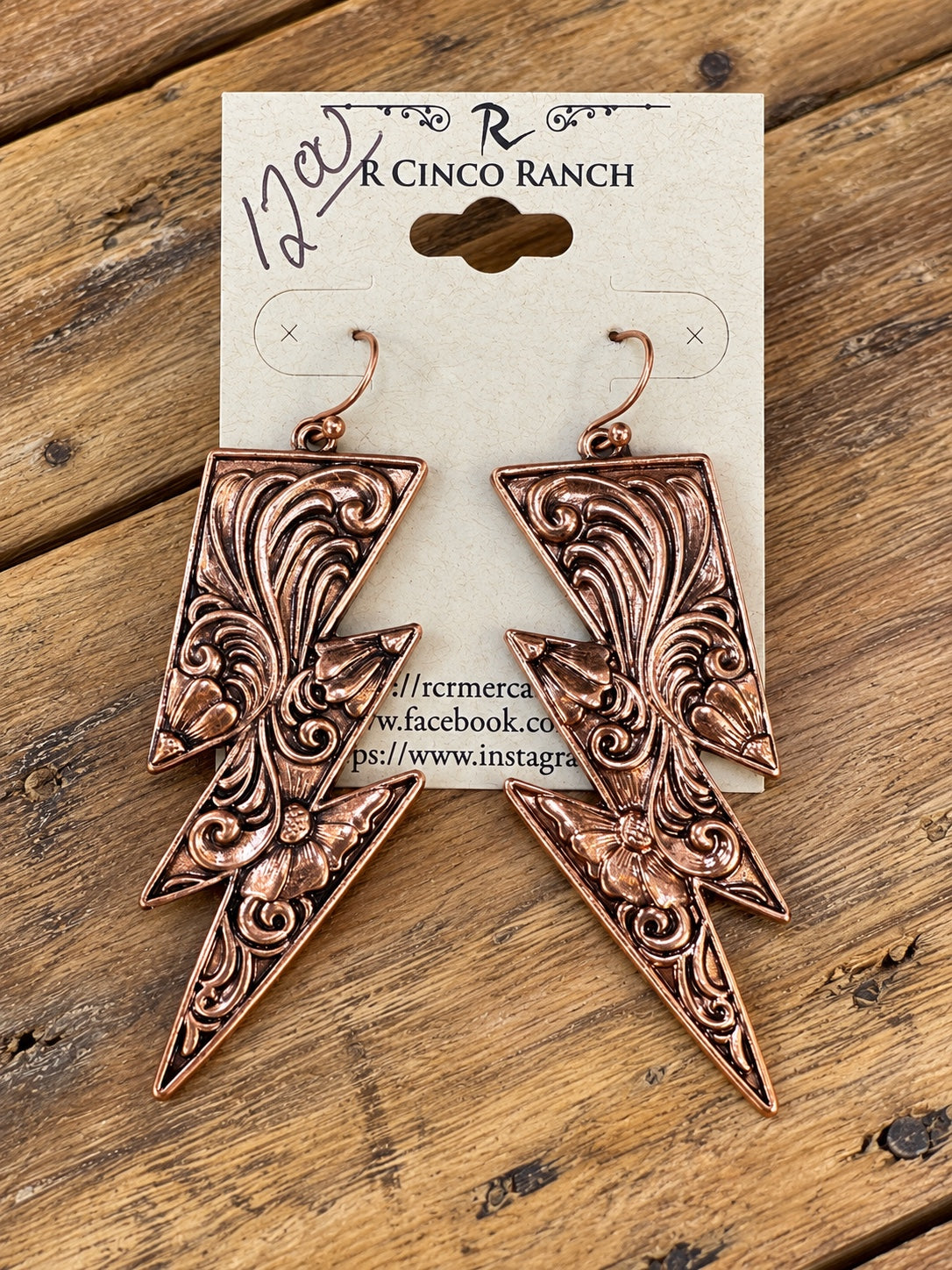 Copper-Tone Floral Lightning Bolt Earrings