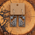 Silver-Tone Desert Cactus Rectangle Hoop Earrings on a plain kraft card