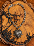 Engraved Western Heart Chain Necklace on rustic wood