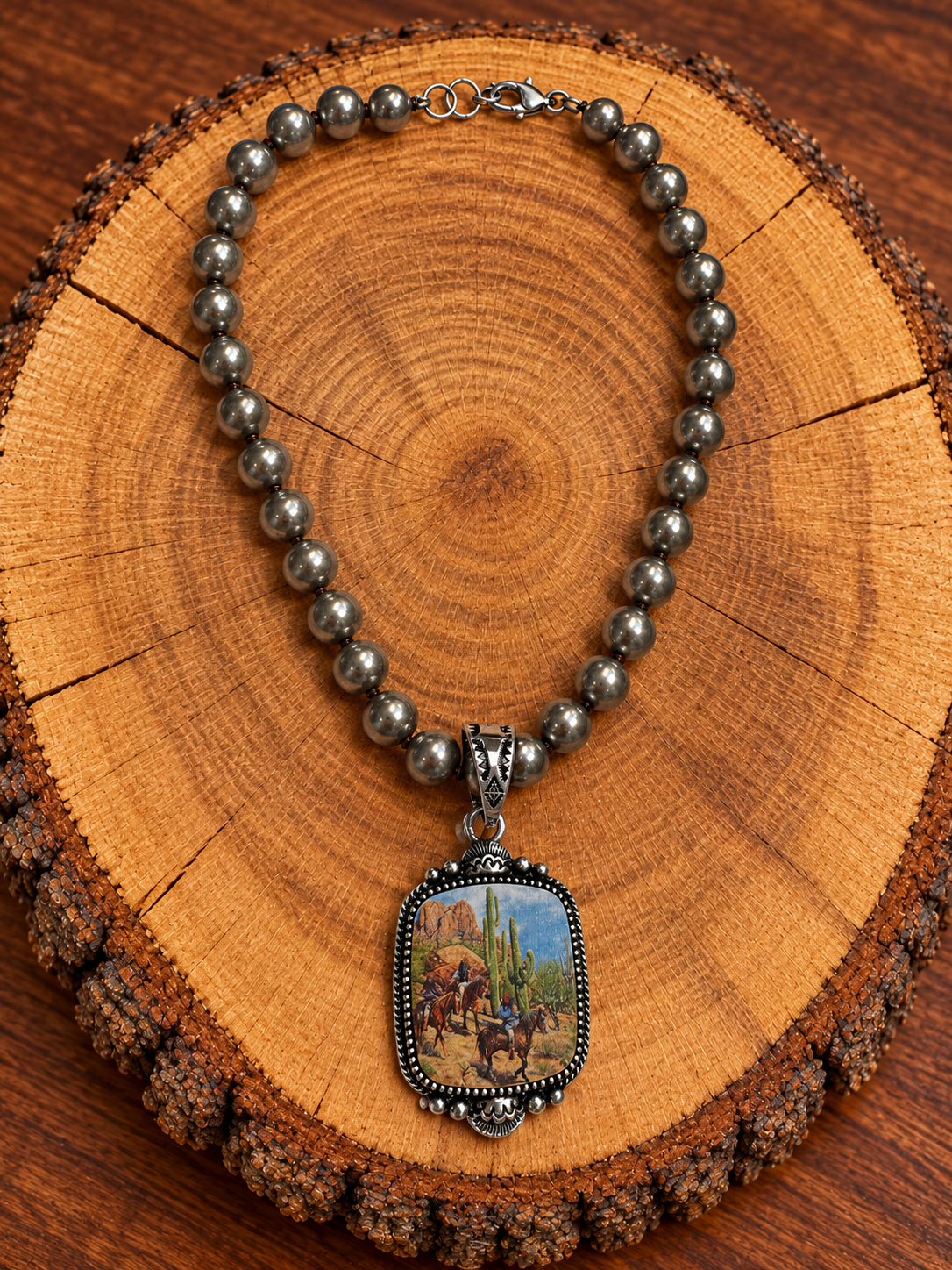 Desert Riders Picture Pendant Beaded Necklace