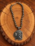 Feathered Headdress Portrait Beaded Necklace