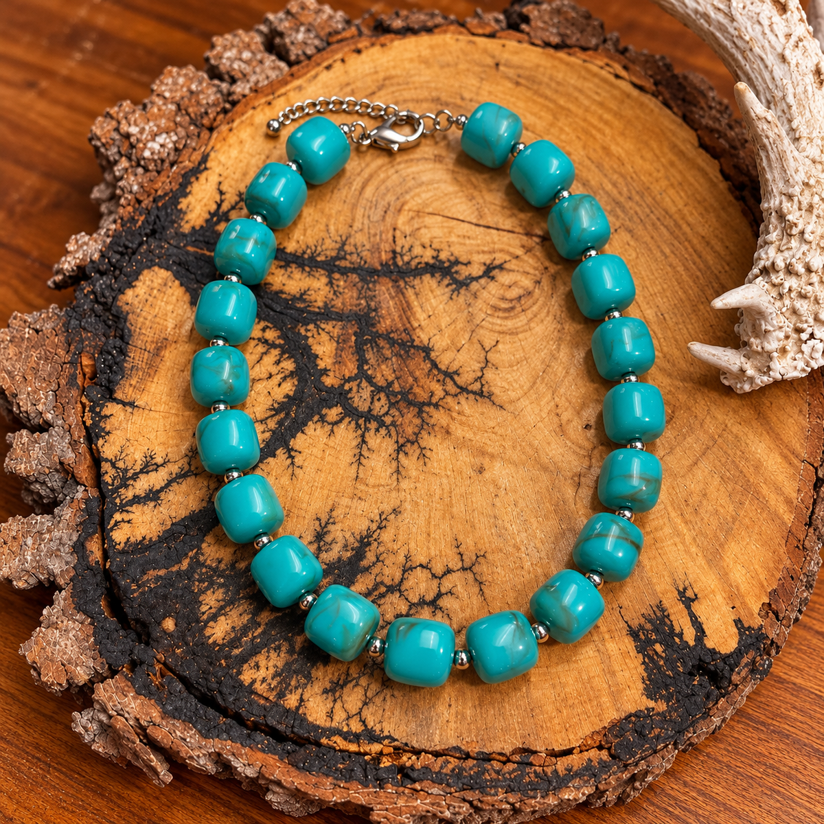 Turquoise Square Bead Statement Necklace