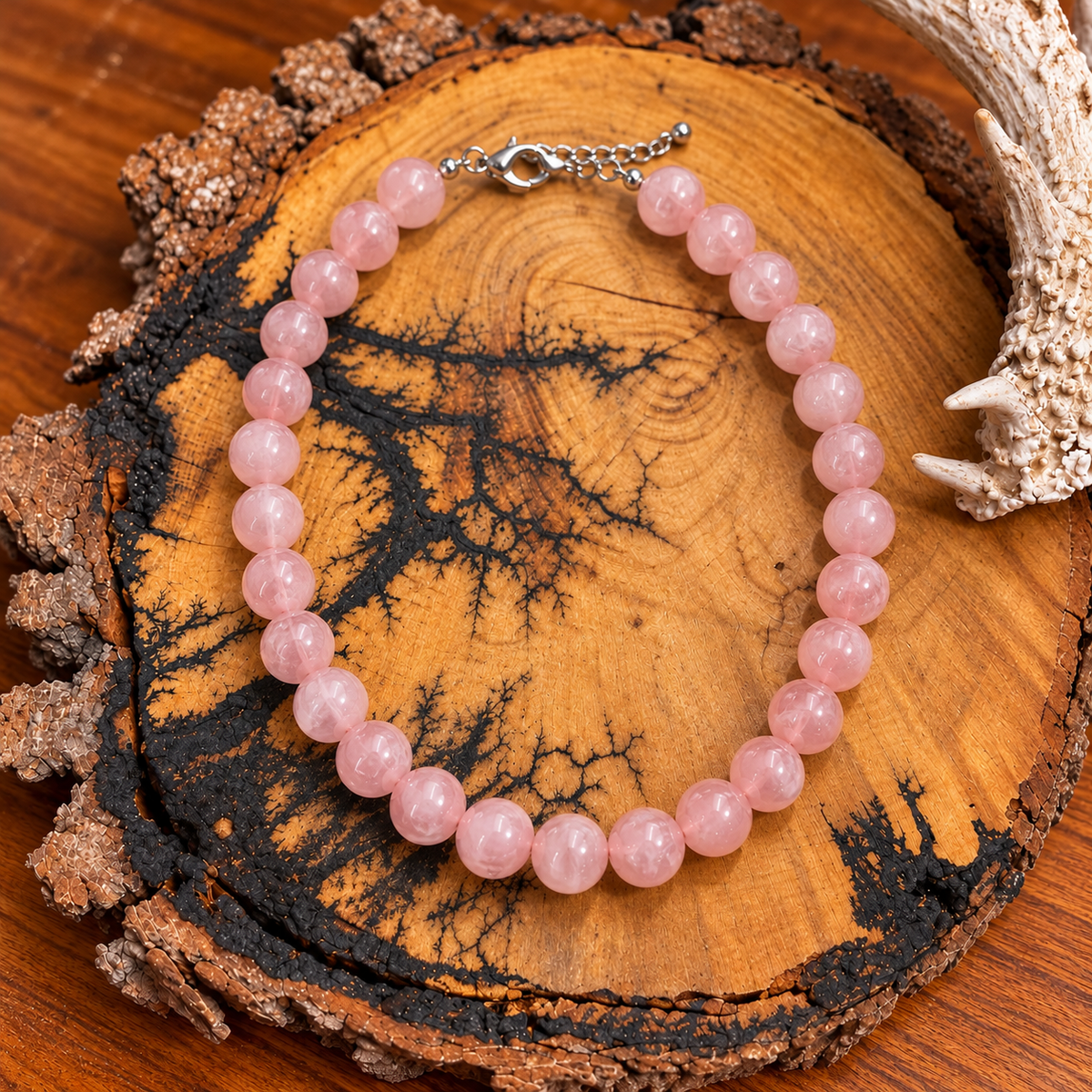 Blush Pink Marbled Round Bead Necklace