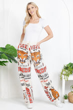 Front view of Tiger vintage feed sack wide-leg cotton pants