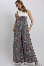 Free Spirit floral wide-leg denim overalls front full-length view