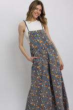 Free Spirit floral wide-leg denim overalls angled front view
