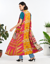 Back view of colorful Kantha cotton long kimono vest