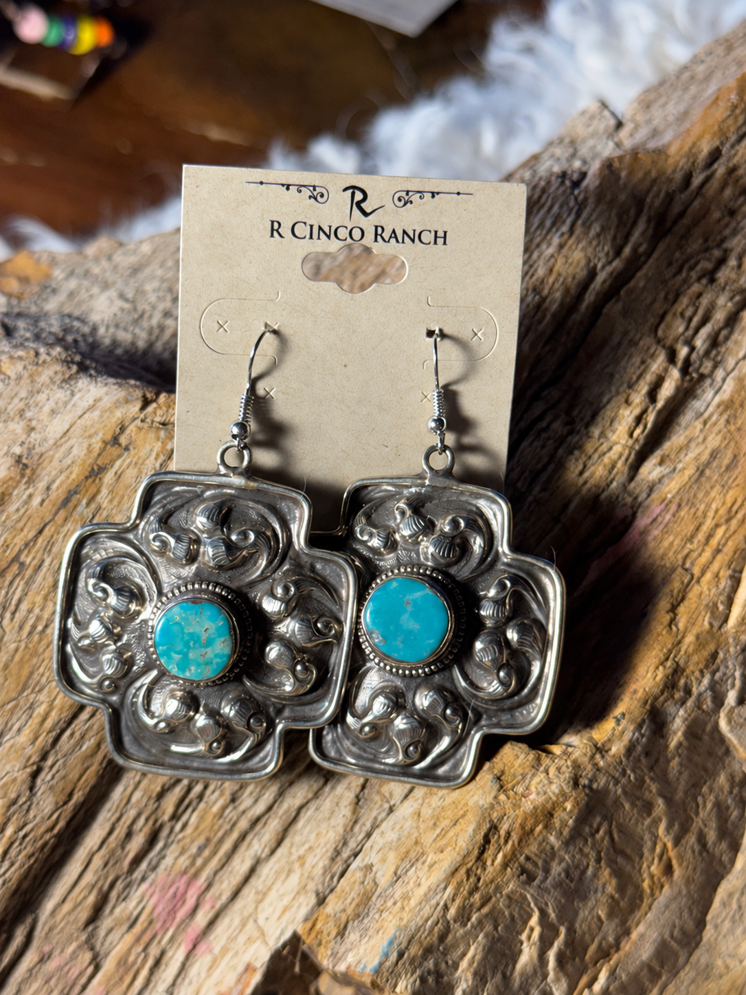 Authentic turquoise cross-shaped earrings in German silver