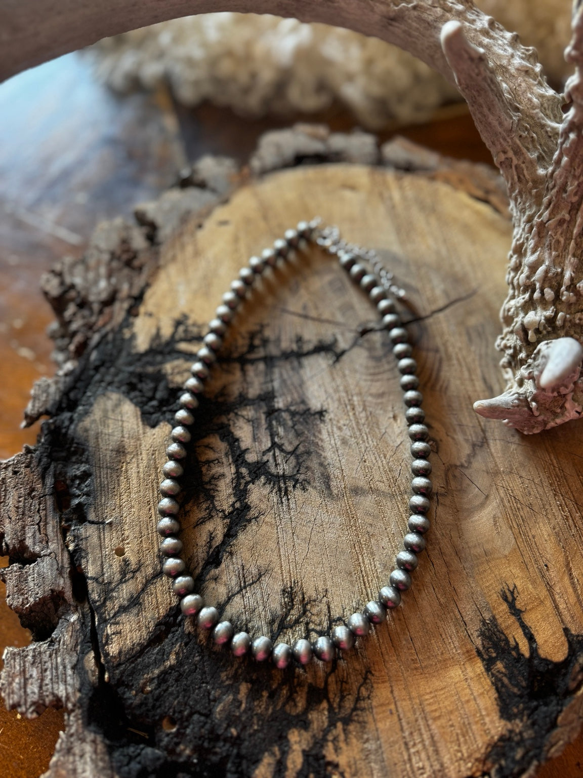Gunsmoke silver-tone beaded choker necklace with extender chain