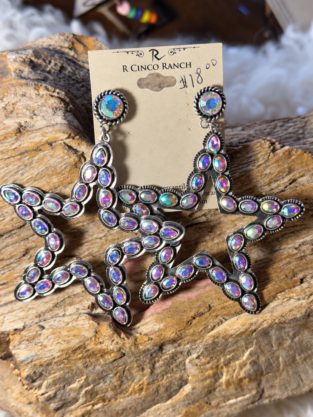 Silver-tone statement earrings with iridescent stones