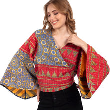 Kantha butterfly wrap top alternate sari print front