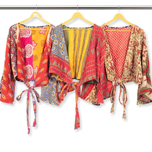 Assorted one-of-a-kind Kantha butterfly wrap tops