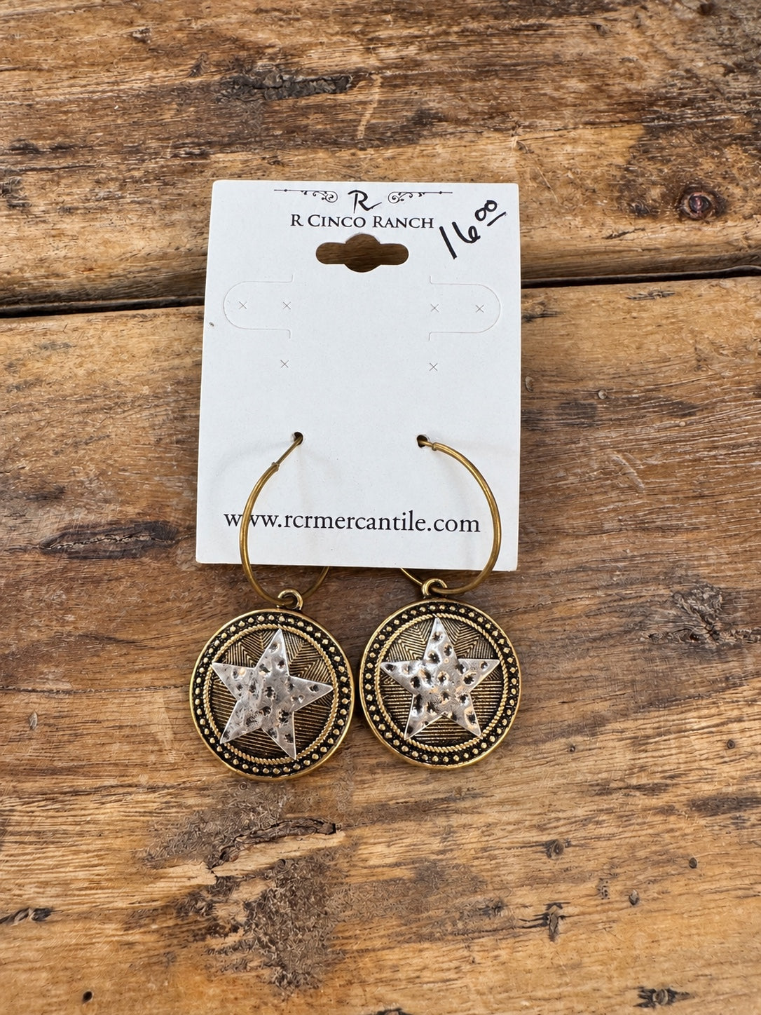 Mixed-Metal Star Medallion Hoop Earrings