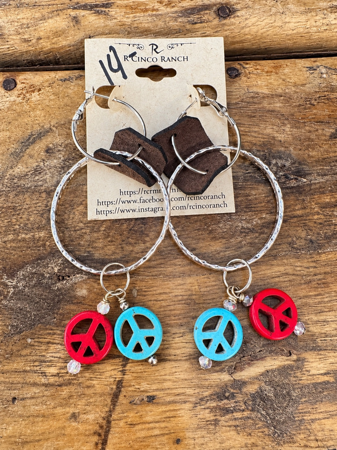 Red & Turquoise Peace Charm Double Hoop Earrings