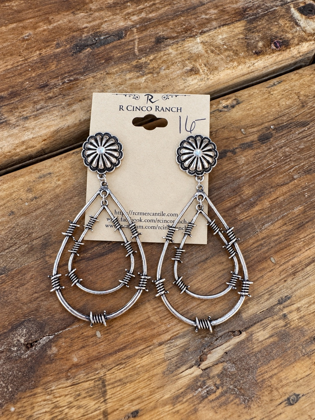 Silver-Tone Concho & Double Barbed Wire Teardrop Earrings