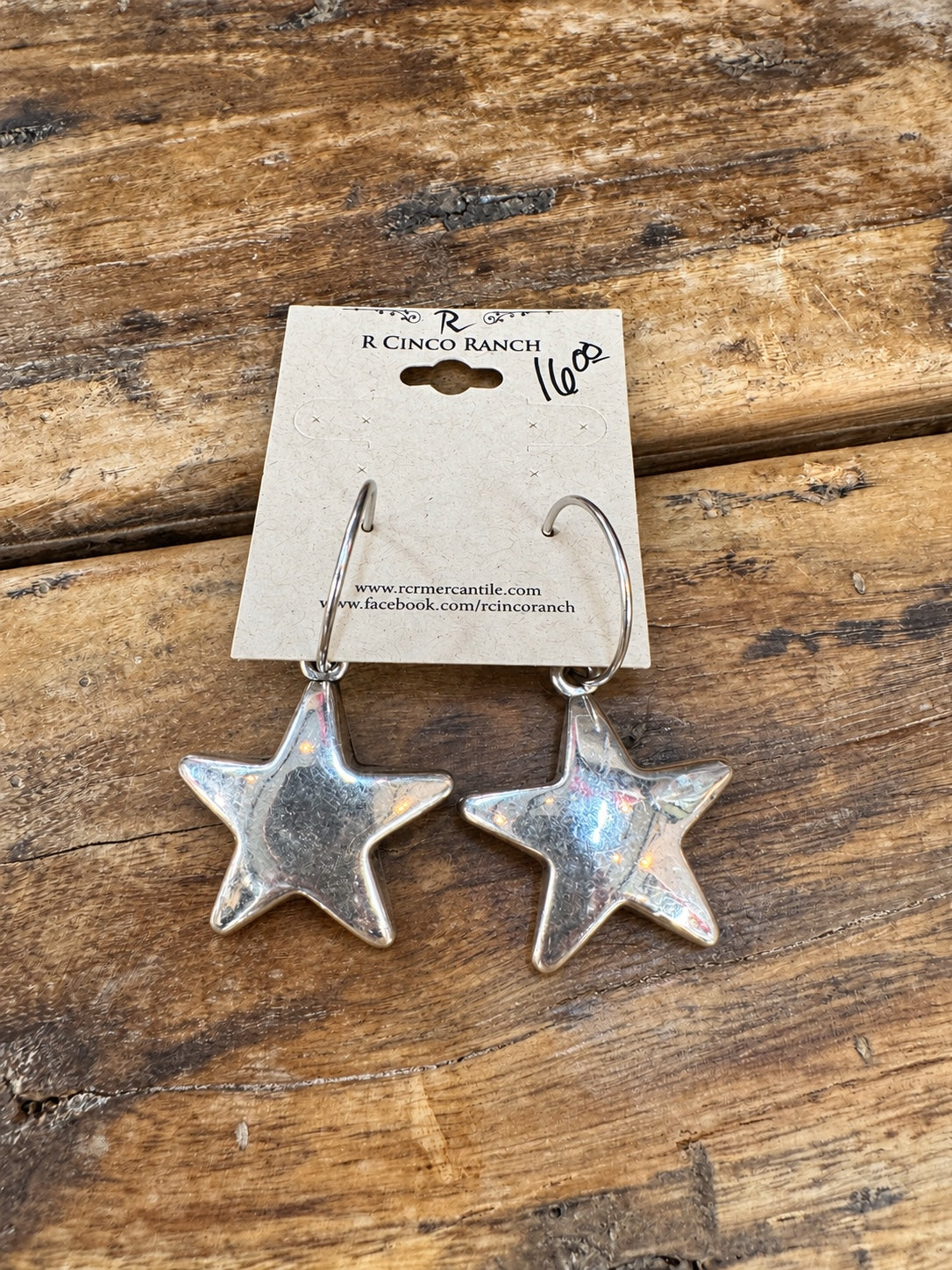 Silver-Tone Puffy Star Hoop Earrings