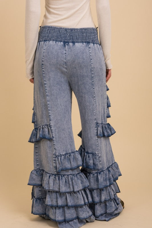 Back view showing smocked elastic waistband