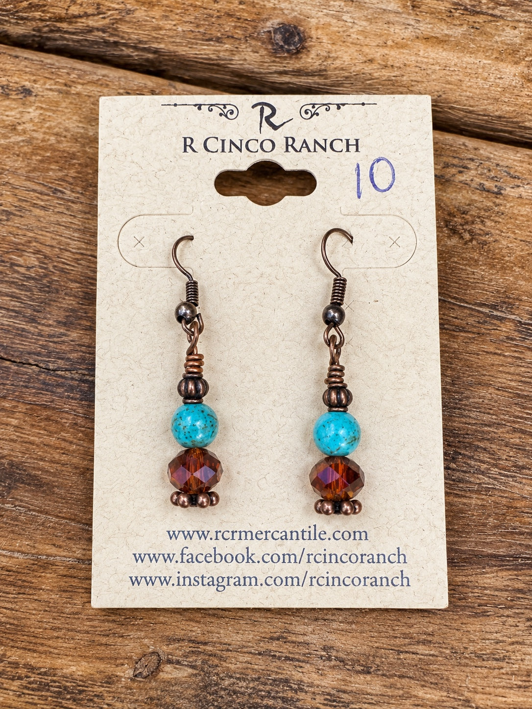 Turquoise & Amber-Color Beaded Drop Earrings