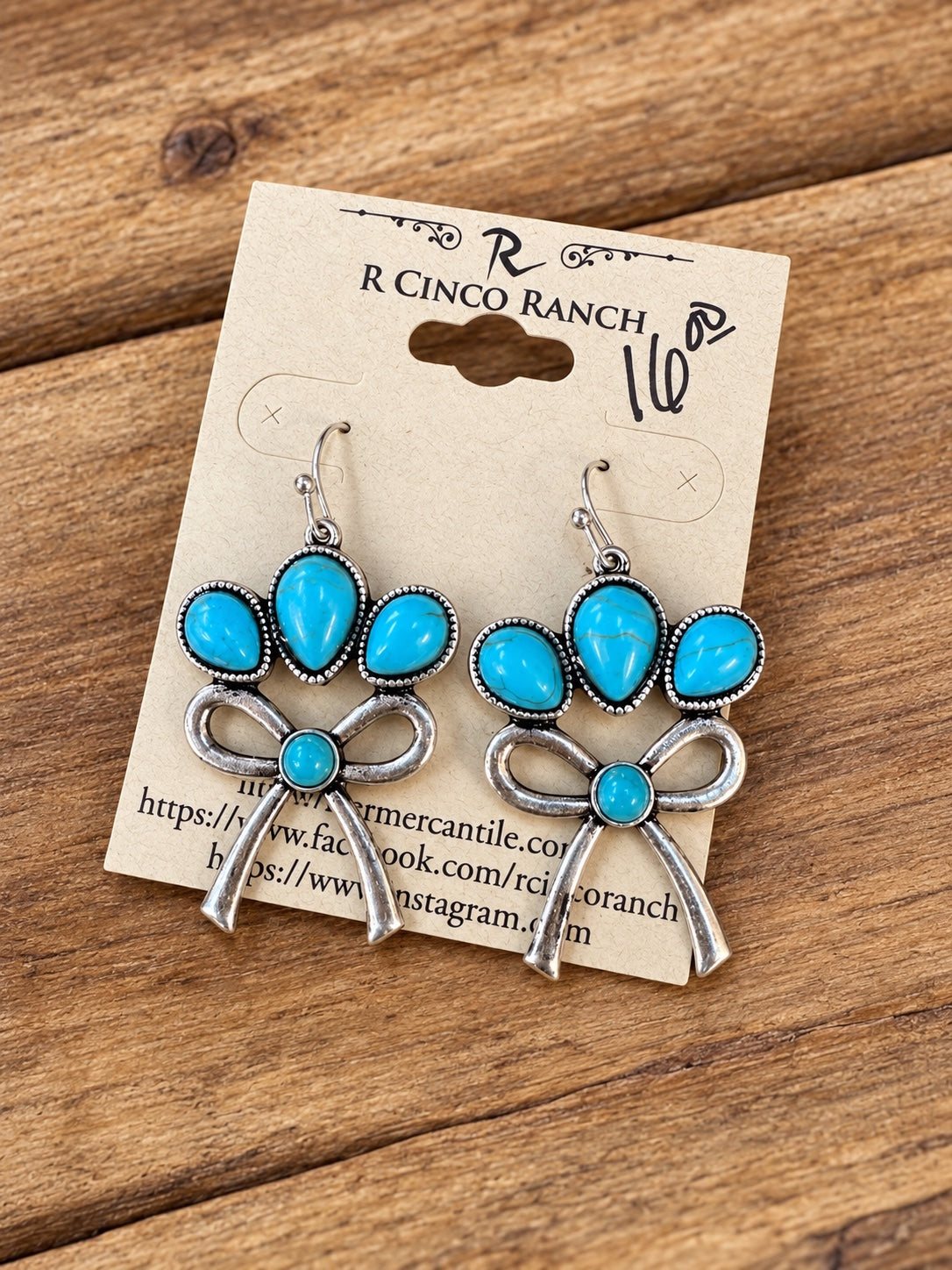 Turquoise Teardrop & Silver-Tone Bow Earrings