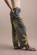 Wildflower patchwork wide-leg denim pants side and back applique detail