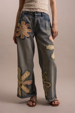Wildflower patchwork wide-leg denim pants front detail
