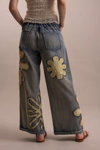 Wildflower patchwork wide-leg denim pants back view