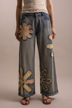 Wildflower patchwork wide-leg denim pants straight front view