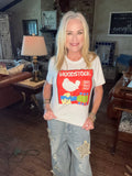 Model wearing the Woodstock graphic T-shirt