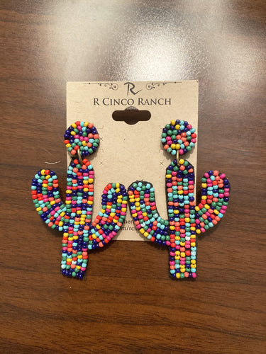 Bright Multi-Colored Seed Bead Cactus Earrings