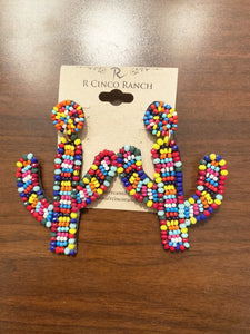 Bright Multi-Colored & Multi-Sized Seed Bead Cactus Earrings