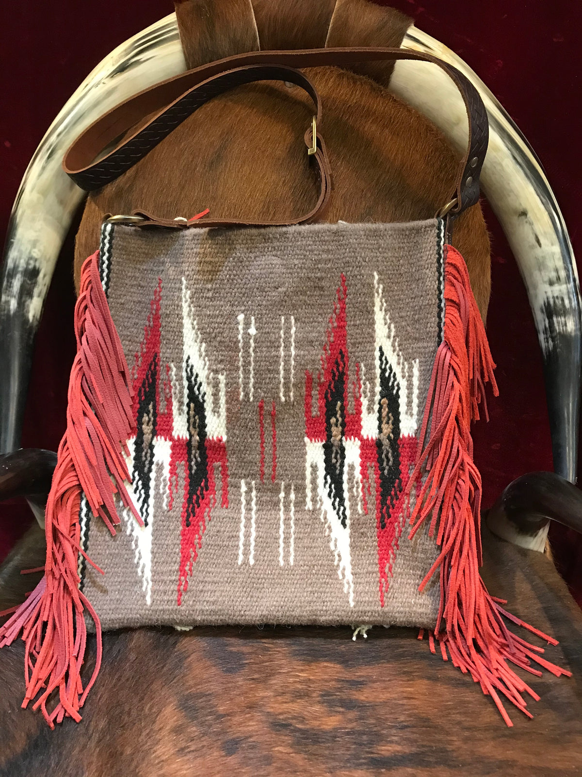 Free Spirit Vintage Saddle Blanket & Leather Fringe Handbag F