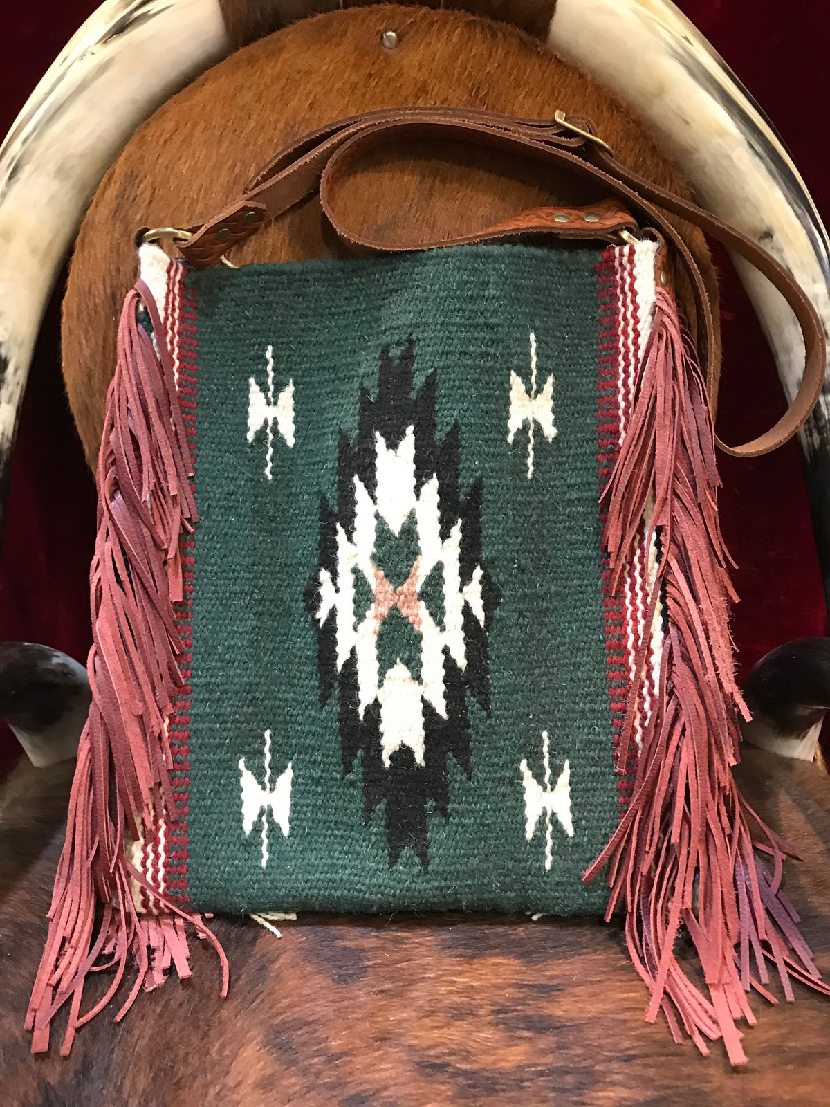 Free Spirit Vintage Saddle Blanket & Leather Fringe Handbag H
