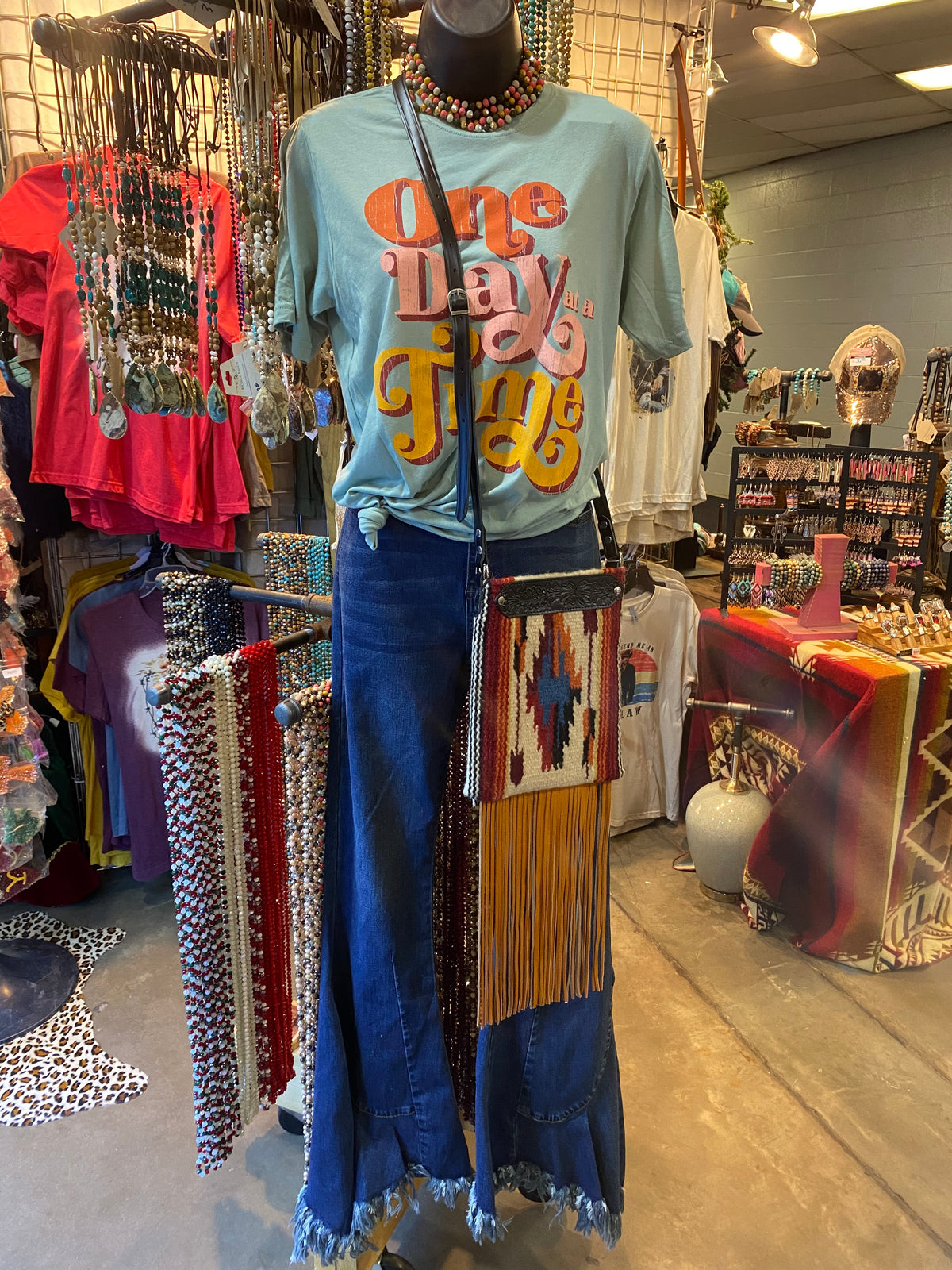 Spirit of the South Saddle Blanket & Leather Fringe Crossbody with Tooled Leather Strip JJ