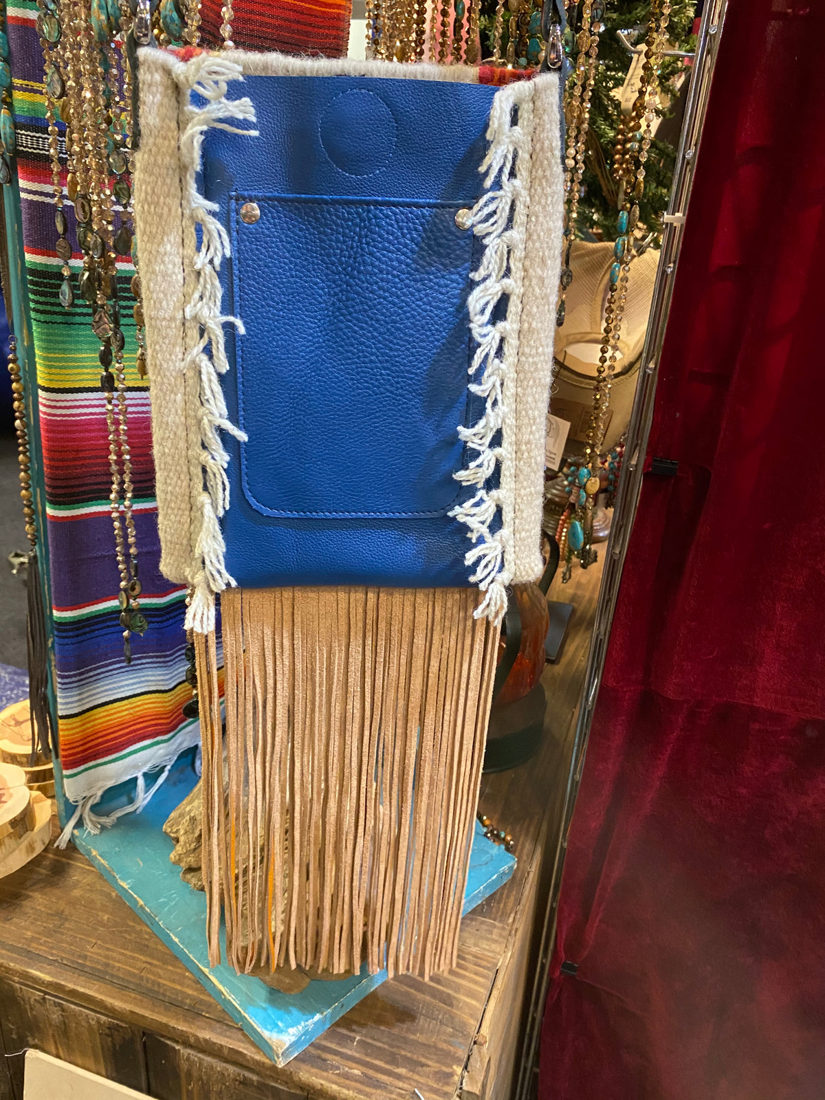 Spirit of the South Saddle Blanket & Leather Fringe Crossbody with Tooled Leather Strip JJ