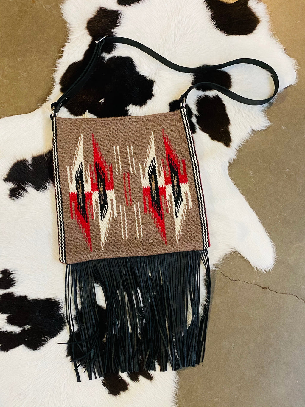 Santa Fe Vintage Saddle Blanket & Leather Fringe Handbag U