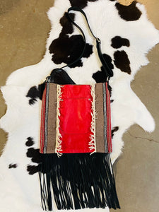 Santa Fe Vintage Saddle Blanket & Leather Fringe Handbag U