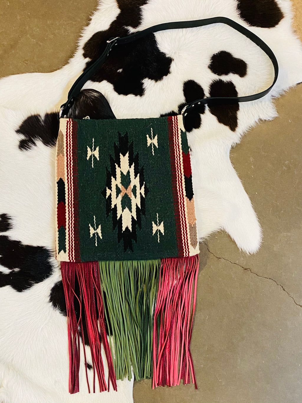 Santa Fe Vintage Saddle Blanket & Leather Fringe Handbag V