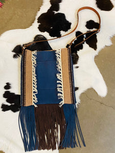 Santa Fe Vintage Saddle Blanket & Leather Fringe Handbag X
