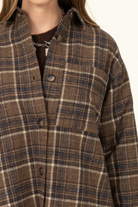 Got Me Moving  Navy & Brown Flannel Oversized Shirt