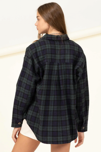 Got Me Moving  Navy & Forest Flannel Oversized Shirt