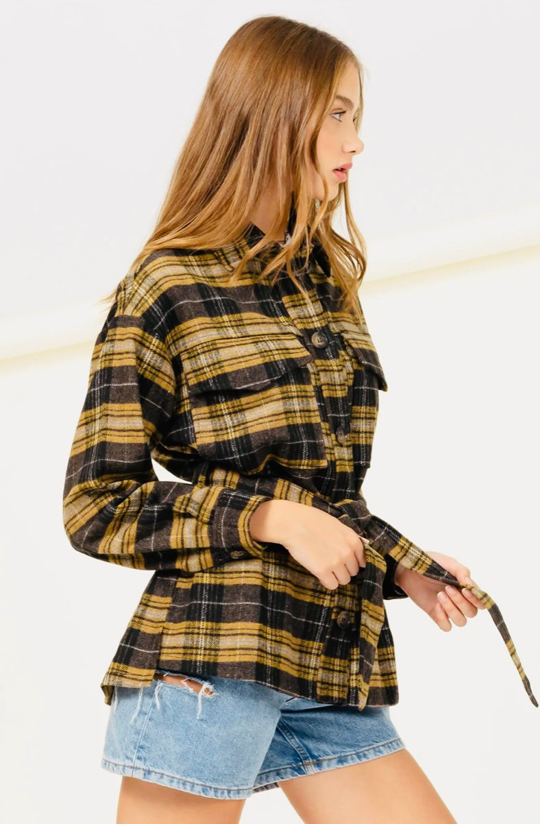 Totally Flirty Flannel Belted Shaket
