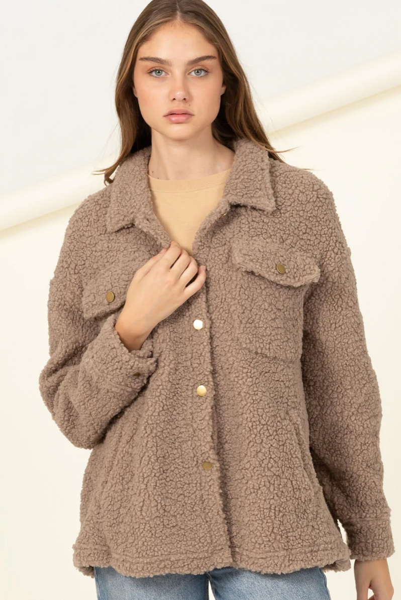 Winter Bliss Mocha Button Down Jacket