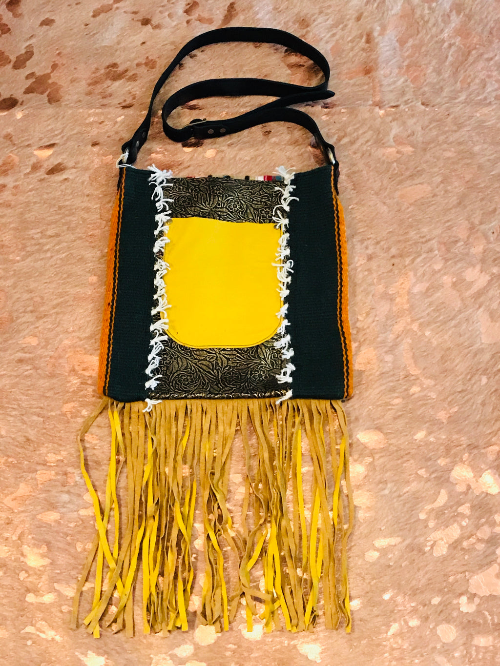 Santa Fe Vintage Saddle Blanket & Leather Fringe Handbag L