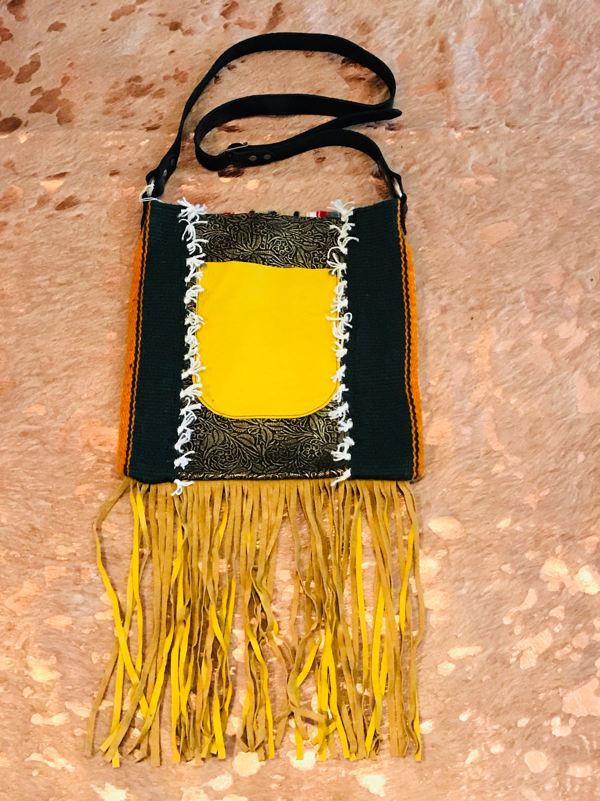 Santa Fe Vintage Saddle Blanket & Leather Fringe Handbag L