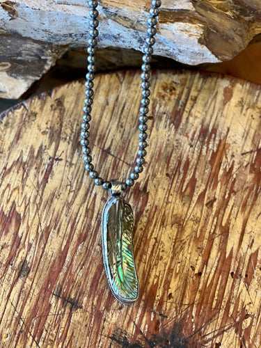Feather Abalone and Silver Necklace