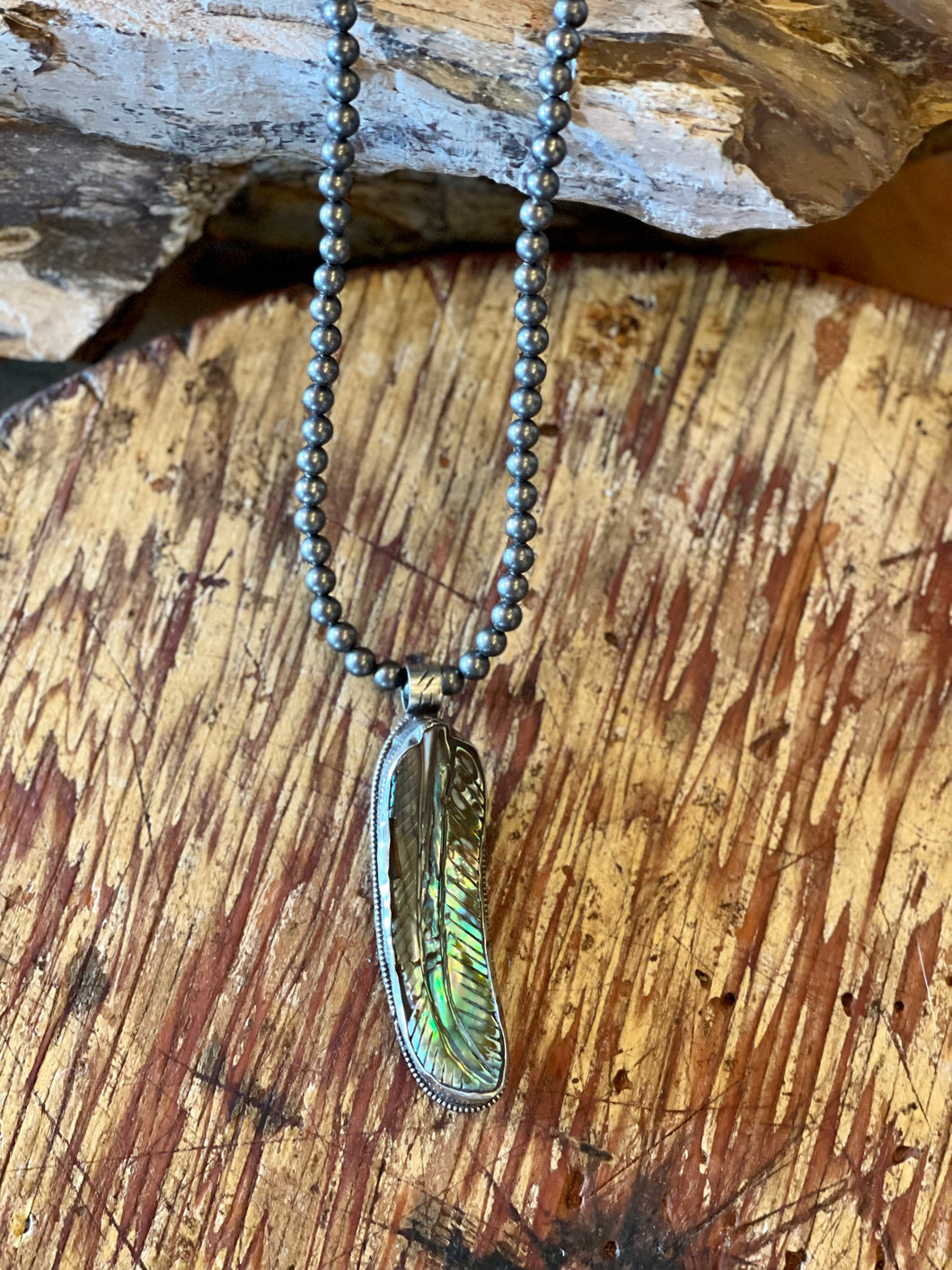 Feather Abalone and Silver Necklace