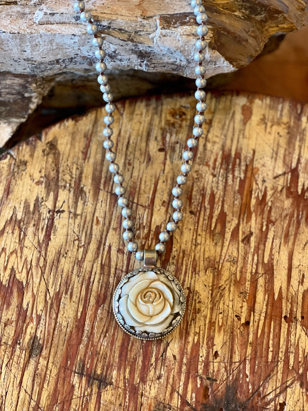 White Rose and Silver Necklace