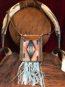 Spirit of the South Saddle Blanket & Leather Fringe Crossbody with Tooled Leather Strip GG
